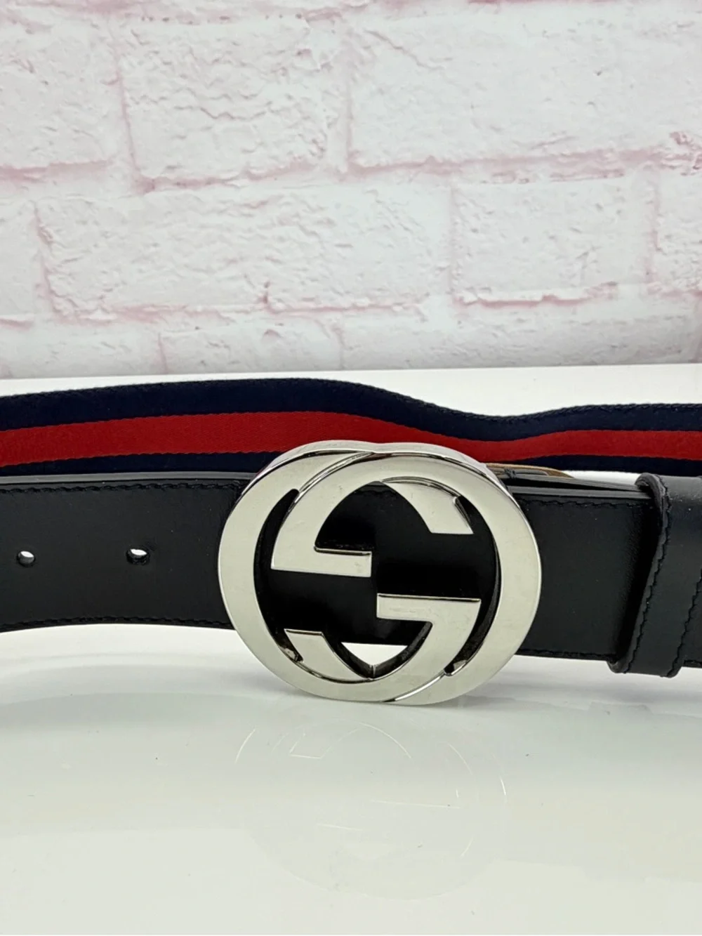 Gucci Web GG Interlocking Bicolor Belt Red Blue 411924 95/38